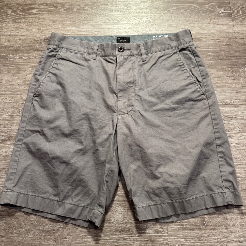 J Crew Chino Shorts Men 30 Gray Cotton Stretch 9"  Casual Summer Classic Minimal